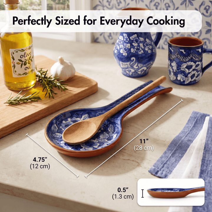 Hand Painted Portuguese Pottery Blue Ceramic Spoon Rest
