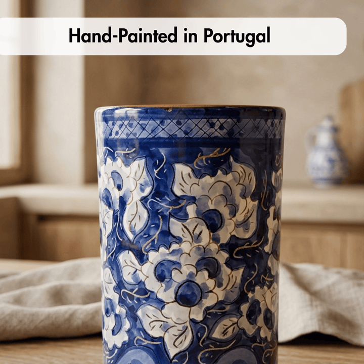 Hand Painted Portuguese Pottery Blue and White Kitchen Utensil Holder