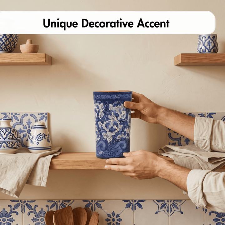 Hand Painted Portuguese Pottery Blue and White Kitchen Utensil Holder
