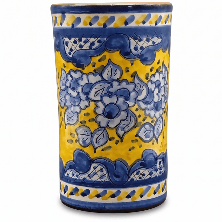 Hand Painted Portuguese Pottery Blue and Yellow Kitchen Utensil Holder