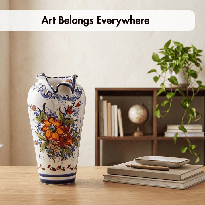 Hand Painted Portuguese Pottery Ceramic Decorative Flower Vase
