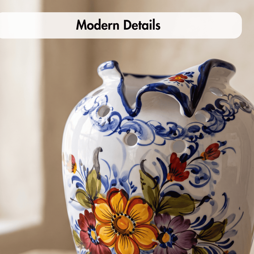 Hand Painted Portuguese Pottery Ceramic Decorative Flower Vase