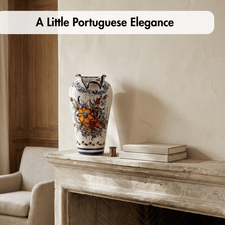 Hand Painted Portuguese Pottery Ceramic Decorative Flower Vase