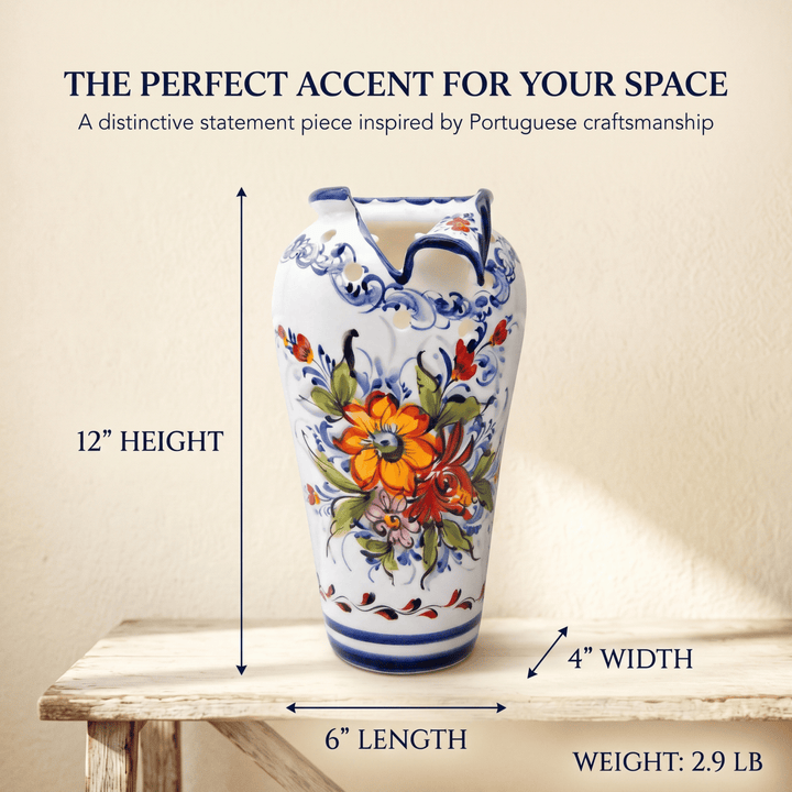 Hand Painted Portuguese Pottery Ceramic Decorative Flower Vase