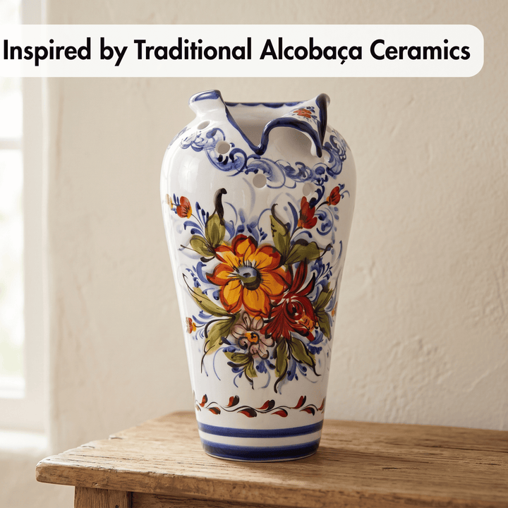 Hand Painted Portuguese Pottery Ceramic Decorative Flower Vase