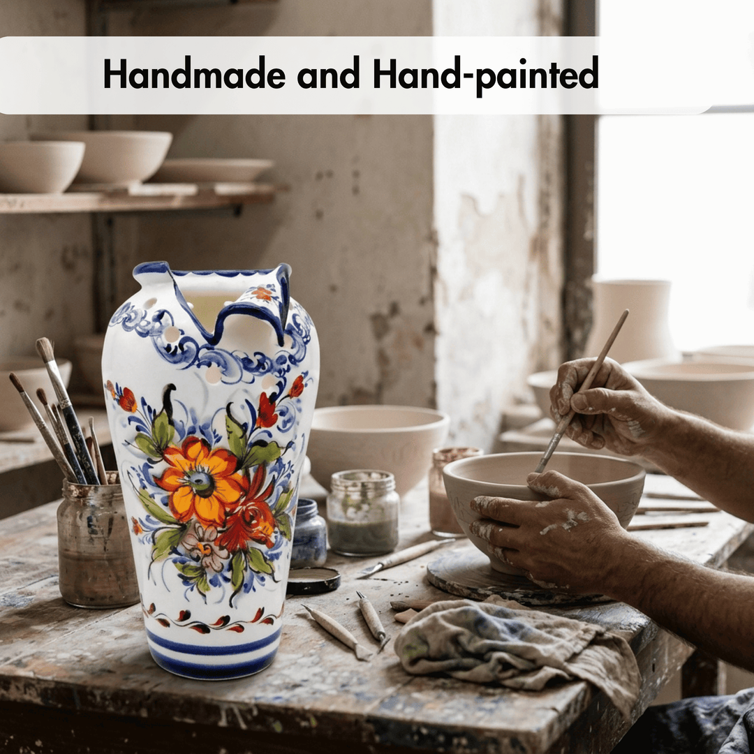 Hand Painted Portuguese Pottery Ceramic Decorative Flower Vase