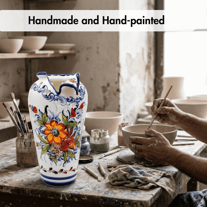 Hand Painted Portuguese Pottery Ceramic Decorative Flower Vase