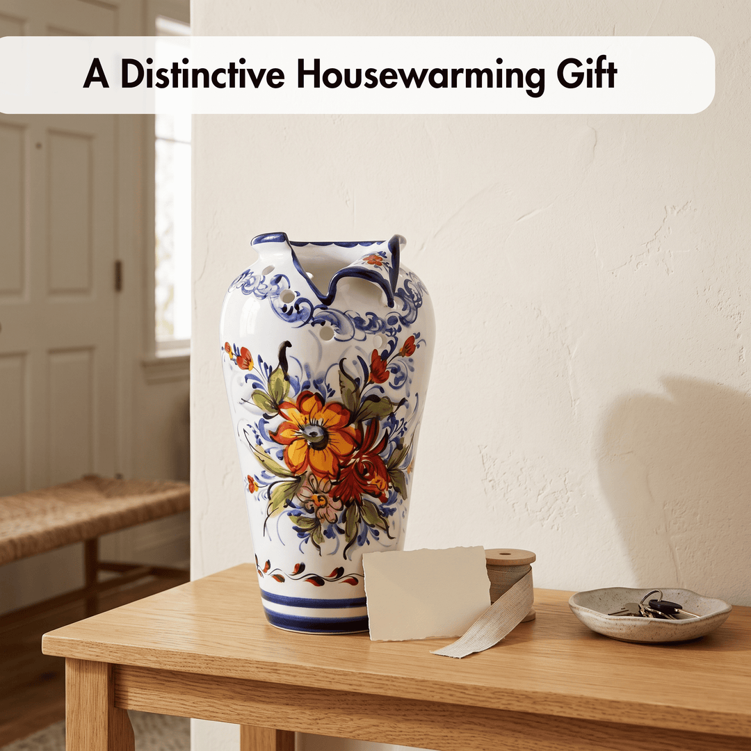 Hand Painted Portuguese Pottery Ceramic Decorative Flower Vase