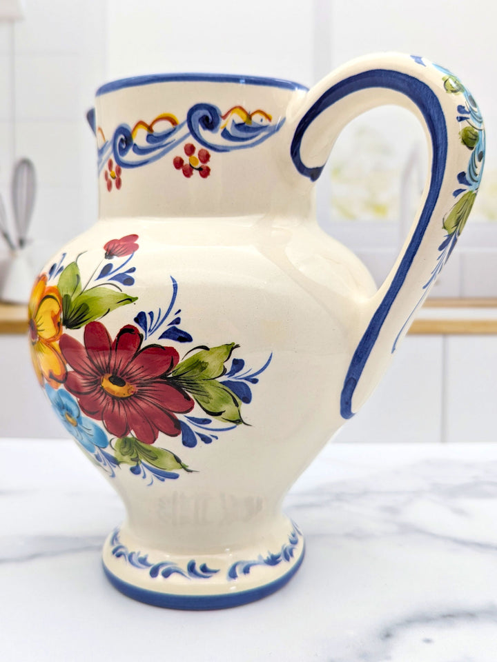 Hand Painted Portuguese Pottery Ceramic Flower Pitcher Vase