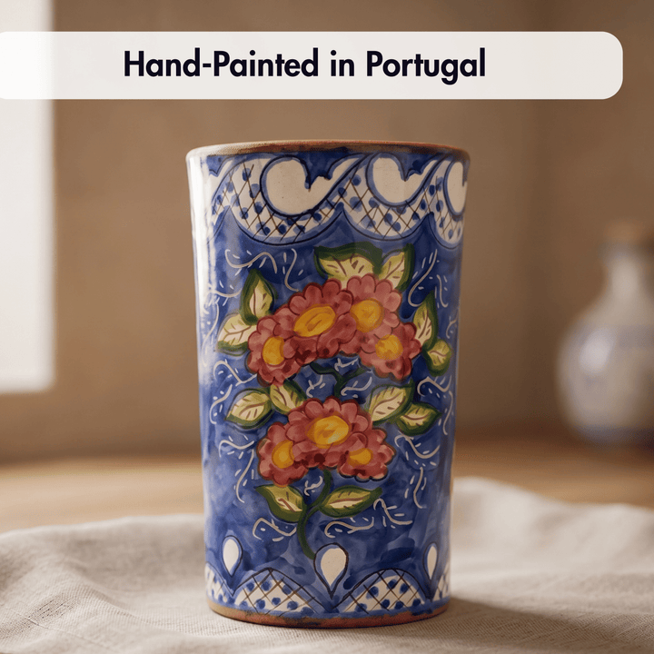 Hand Painted Portuguese Pottery Floral Kitchen Utensil Holder