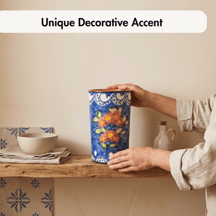 Hand Painted Portuguese Pottery Floral Kitchen Utensil Holder