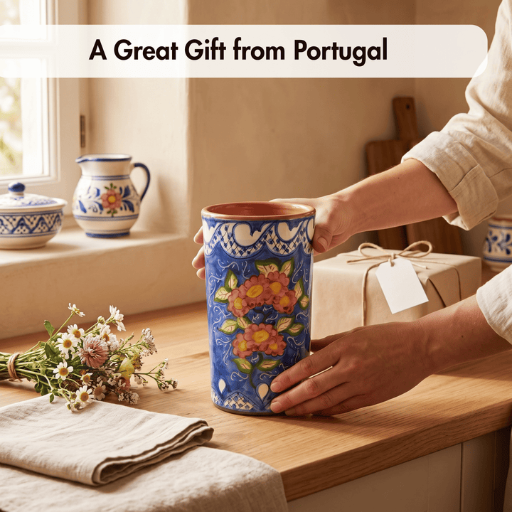 Hand Painted Portuguese Pottery Floral Kitchen Utensil Holder
