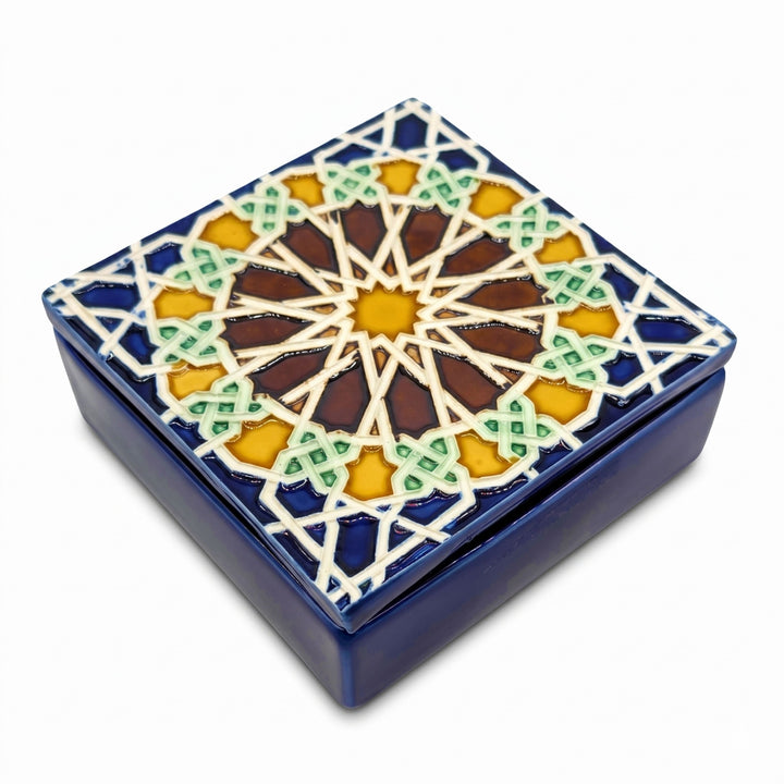 Hand Painted Portuguese Tiles Decorative Ceramic Box with Lid