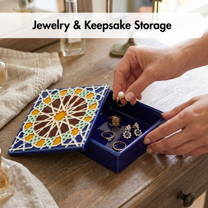 Hand Painted Portuguese Tiles Decorative Ceramic Box with Lid