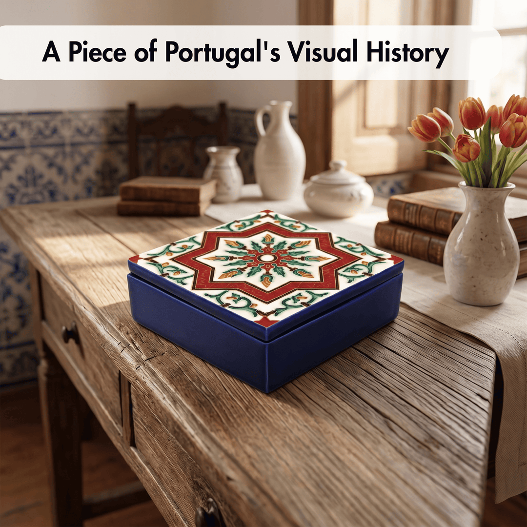 Hand Painted Portuguese Tiles Decorative Ceramic Box with Lid