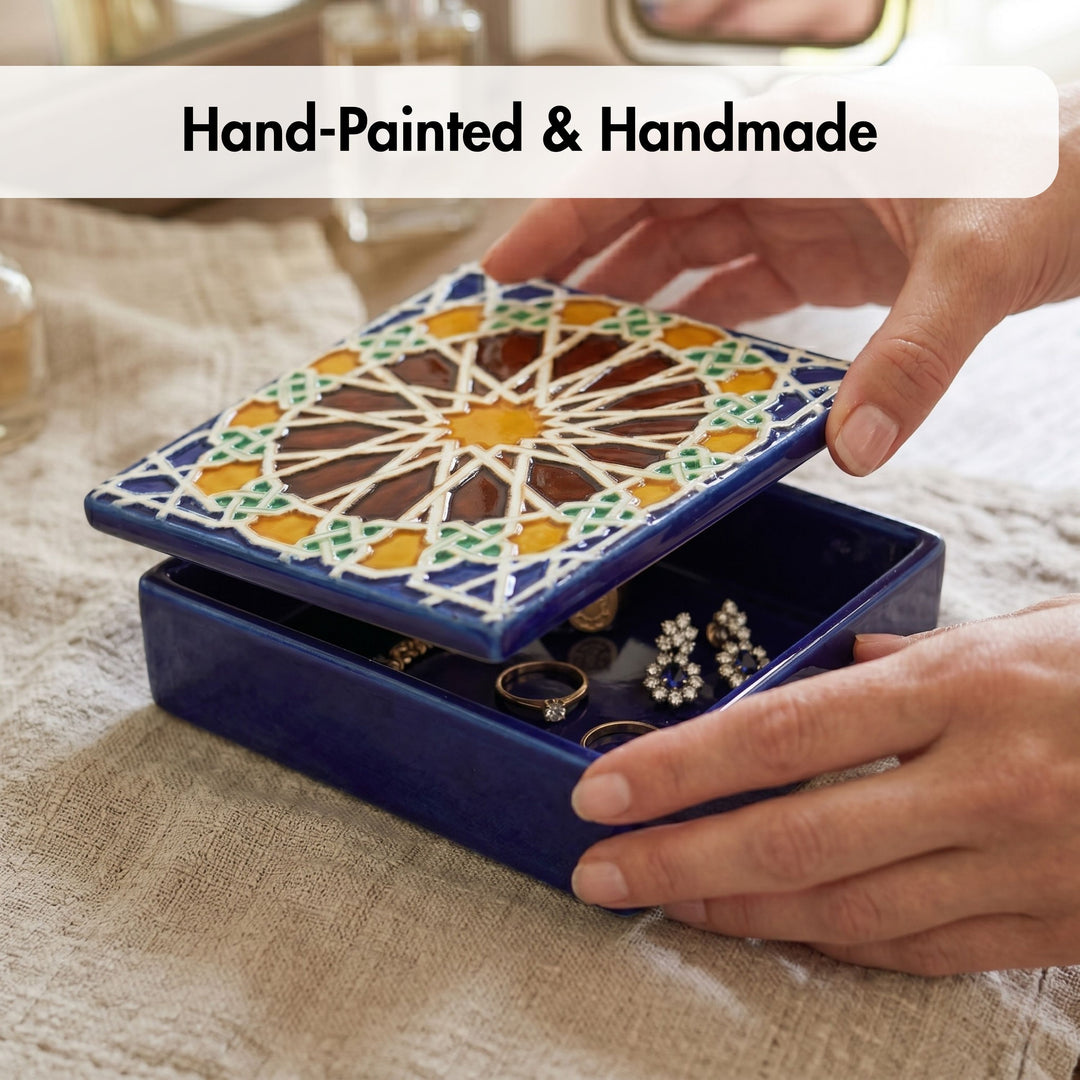 Hand Painted Portuguese Tiles Decorative Ceramic Box with Lid