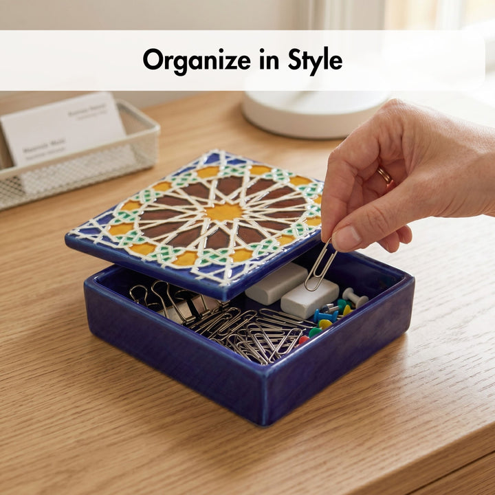 Hand Painted Portuguese Tiles Decorative Ceramic Box with Lid
