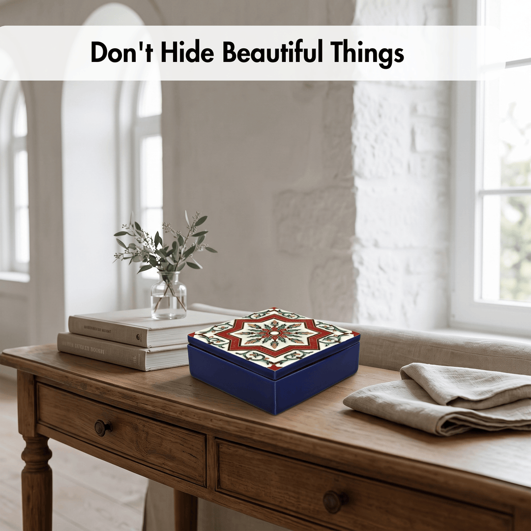 Hand Painted Portuguese Tiles Decorative Ceramic Box with Lid