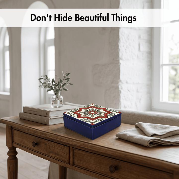 Hand Painted Portuguese Tiles Decorative Ceramic Box with Lid