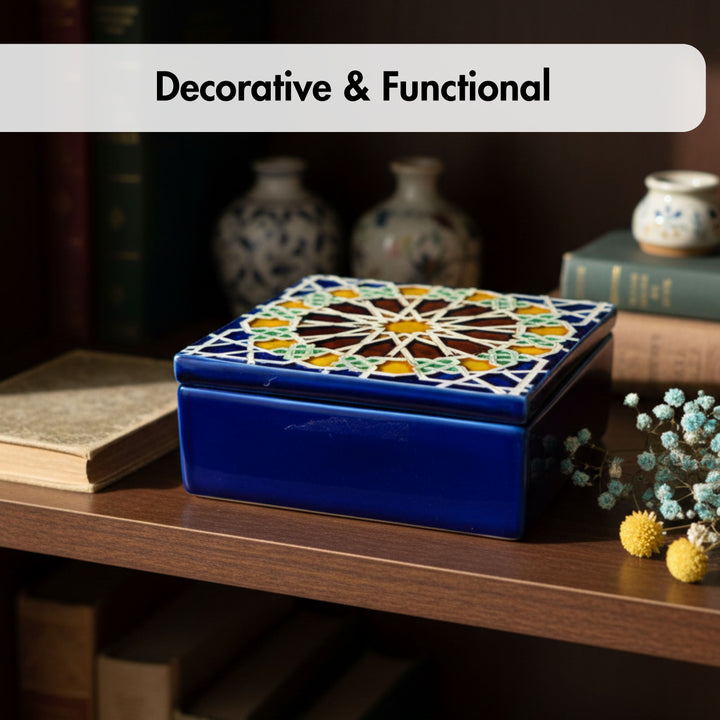 Hand Painted Portuguese Tiles Decorative Ceramic Box with Lid