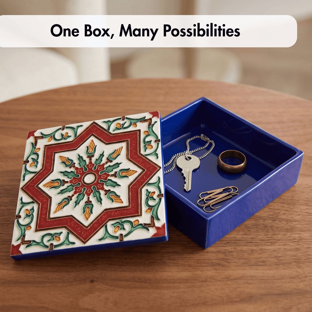Hand Painted Portuguese Tiles Decorative Ceramic Box with Lid