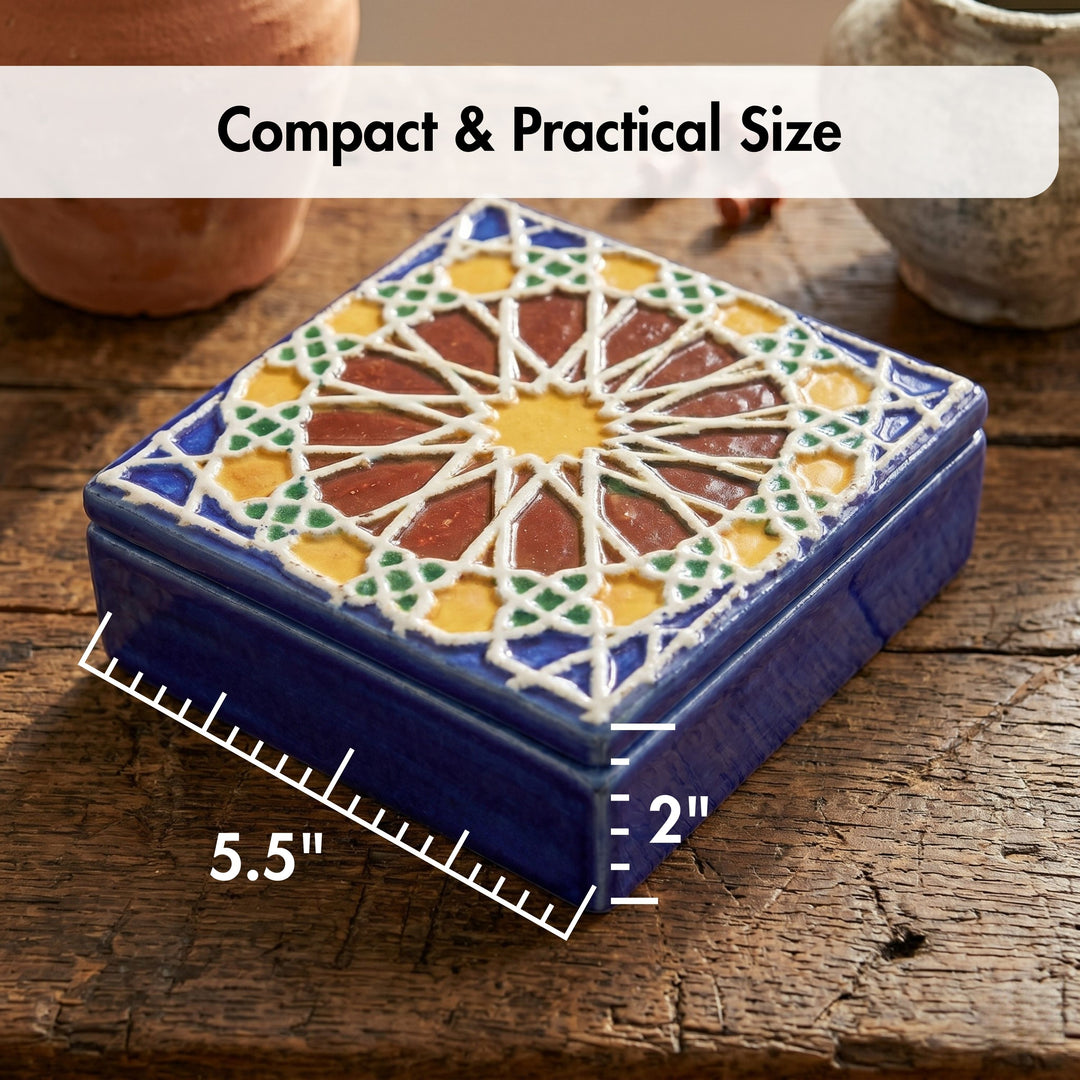 Hand Painted Portuguese Tiles Decorative Ceramic Box with Lid