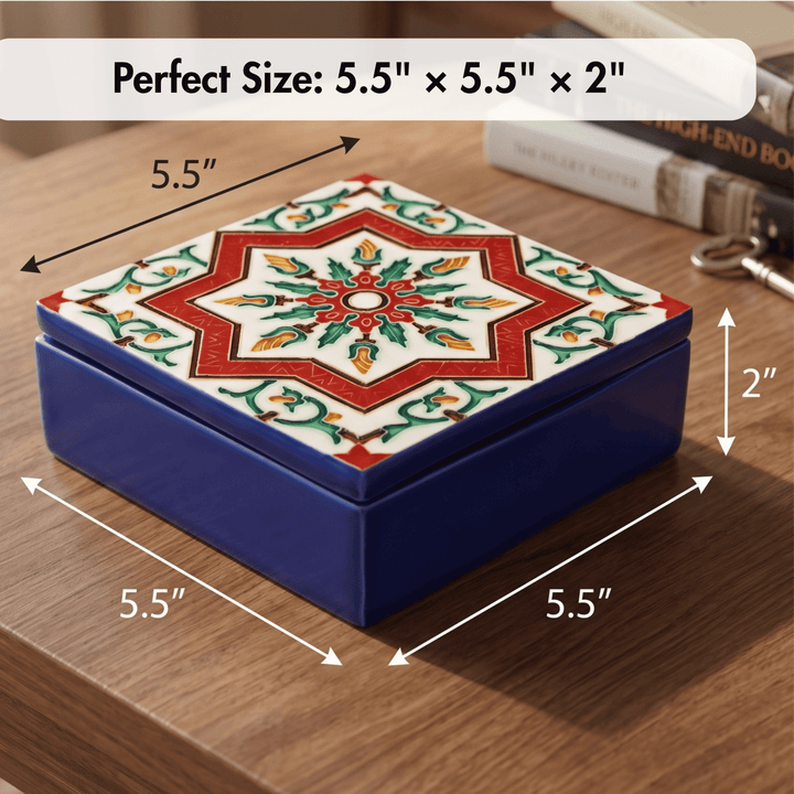 Hand Painted Portuguese Tiles Decorative Ceramic Box with Lid