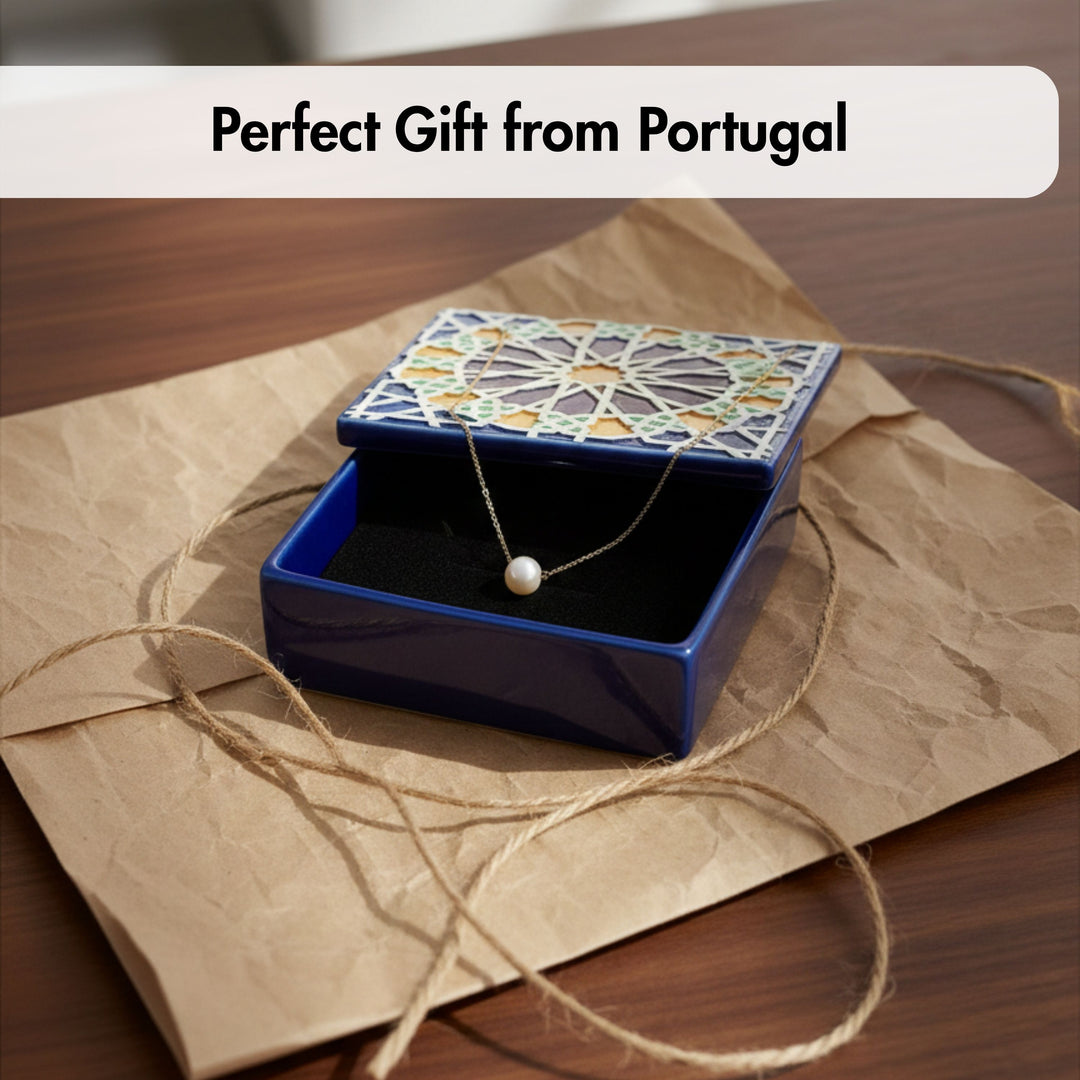 Hand Painted Portuguese Tiles Decorative Ceramic Box with Lid