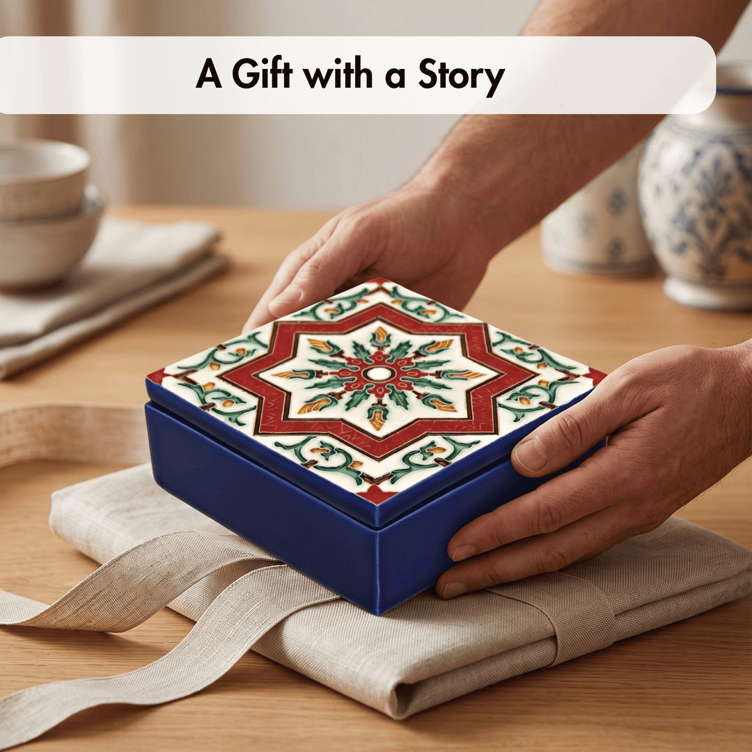 Hand Painted Portuguese Tiles Decorative Ceramic Box with Lid