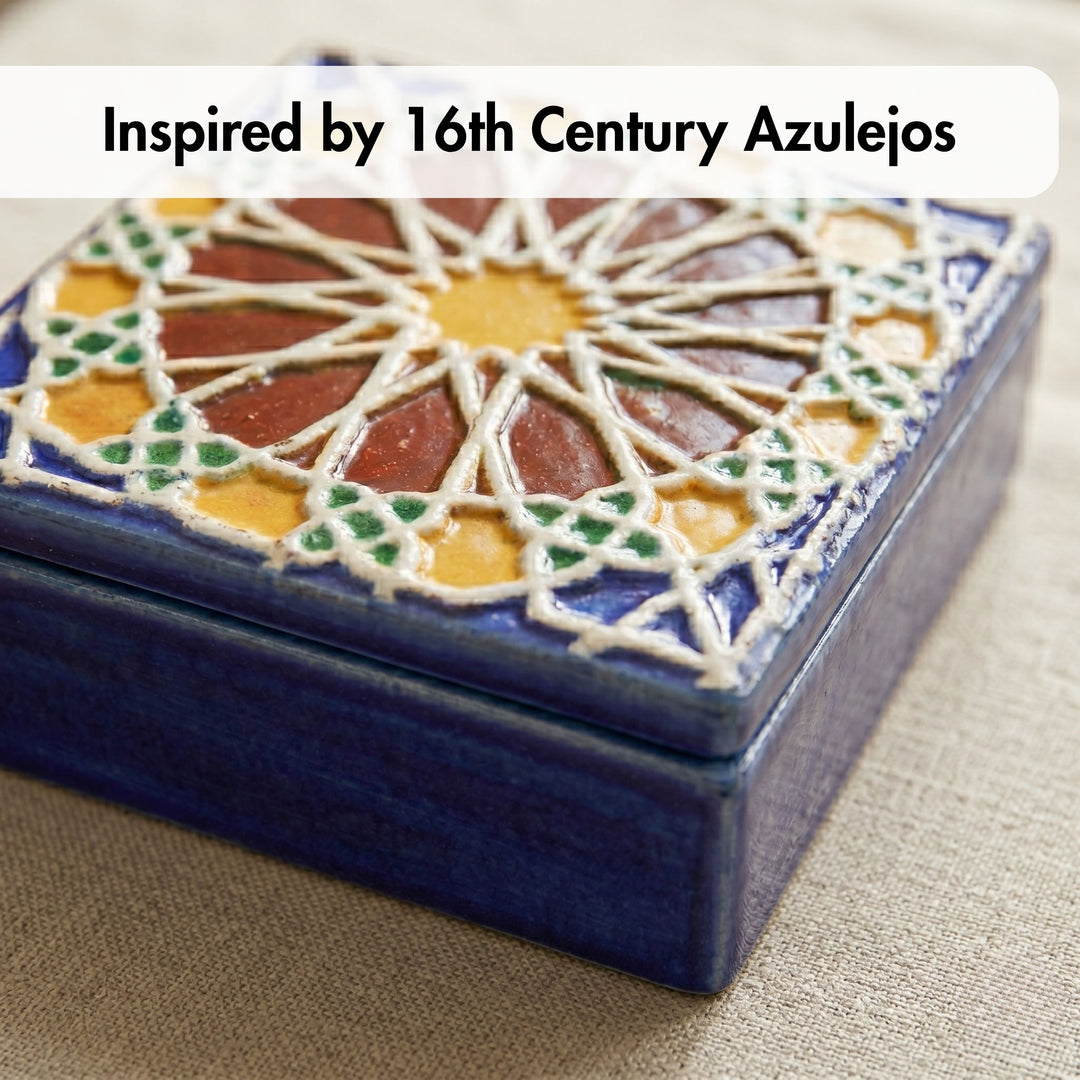 Hand Painted Portuguese Tiles Decorative Ceramic Box with Lid