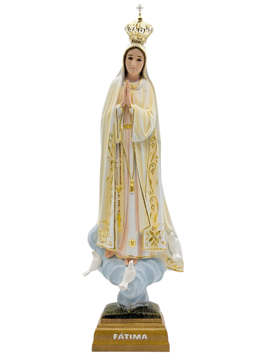 Handcrafted Our Lady of Fatima Statue with Oil Painting and Fine Gold Accents