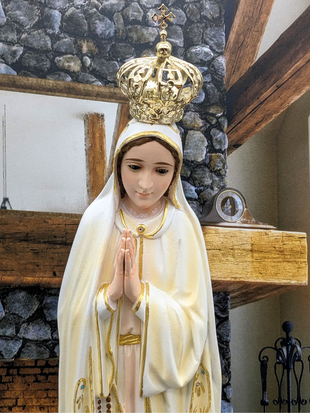 Handcrafted Our Lady of Fatima Statue with Oil Painting and Fine Gold Accents