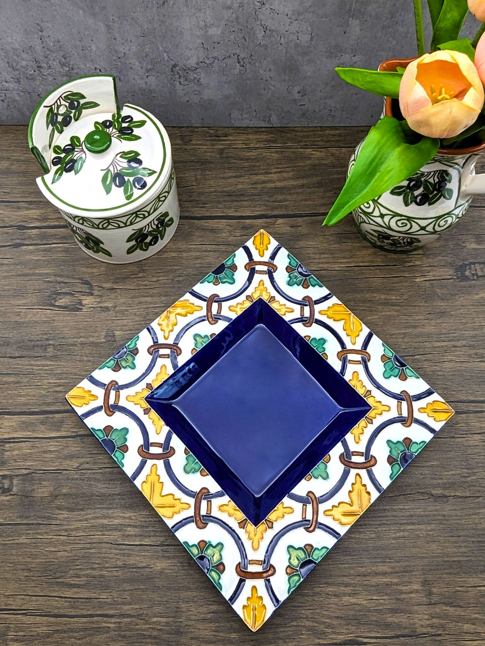 Handcrafted Portuguese Tiles Large Ceramic Square Plate