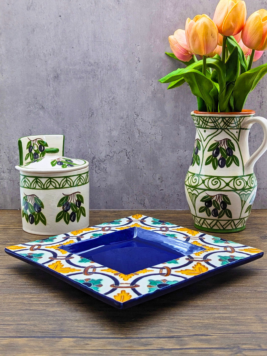Handcrafted Portuguese Tiles Large Ceramic Square Plate