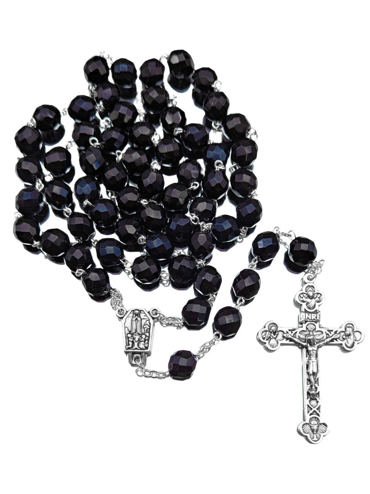 Handmade 10mm Faceted Black Crystal Beads Our Lady of Fatima Rosary