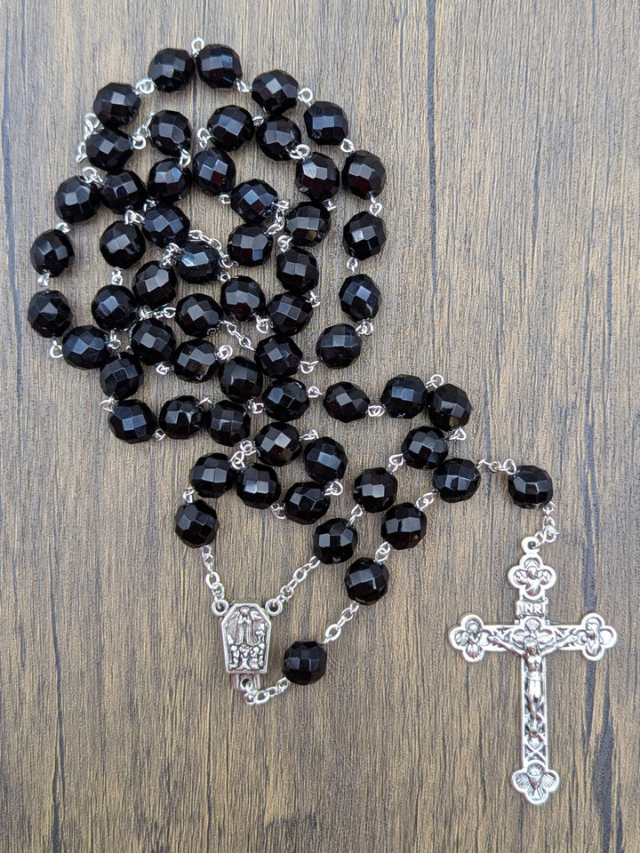 Handmade 10mm Faceted Black Crystal Beads Our Lady of Fatima Rosary