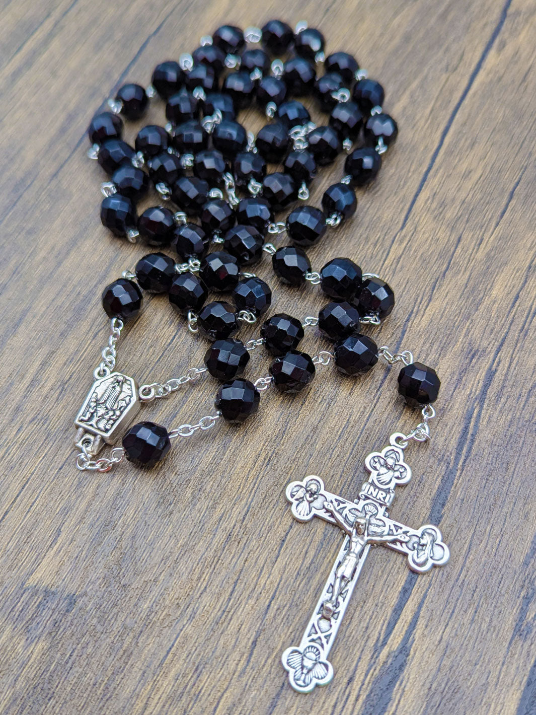 Handmade 10mm Faceted Black Crystal Beads Our Lady of Fatima Rosary