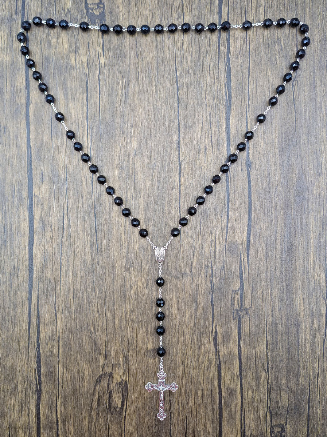 Handmade 10mm Faceted Black Crystal Beads Our Lady of Fatima Rosary