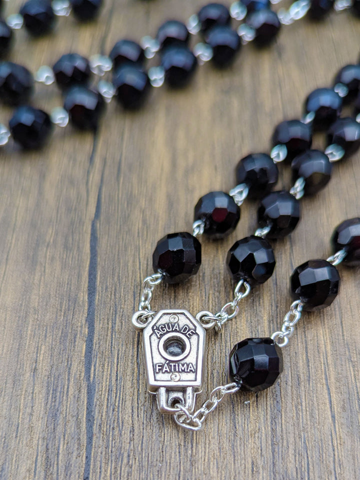 Handmade 10mm Faceted Black Crystal Beads Our Lady of Fatima Rosary