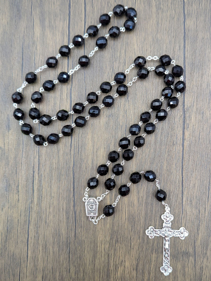 Handmade 10mm Faceted Black Crystal Beads Our Lady of Fatima Rosary