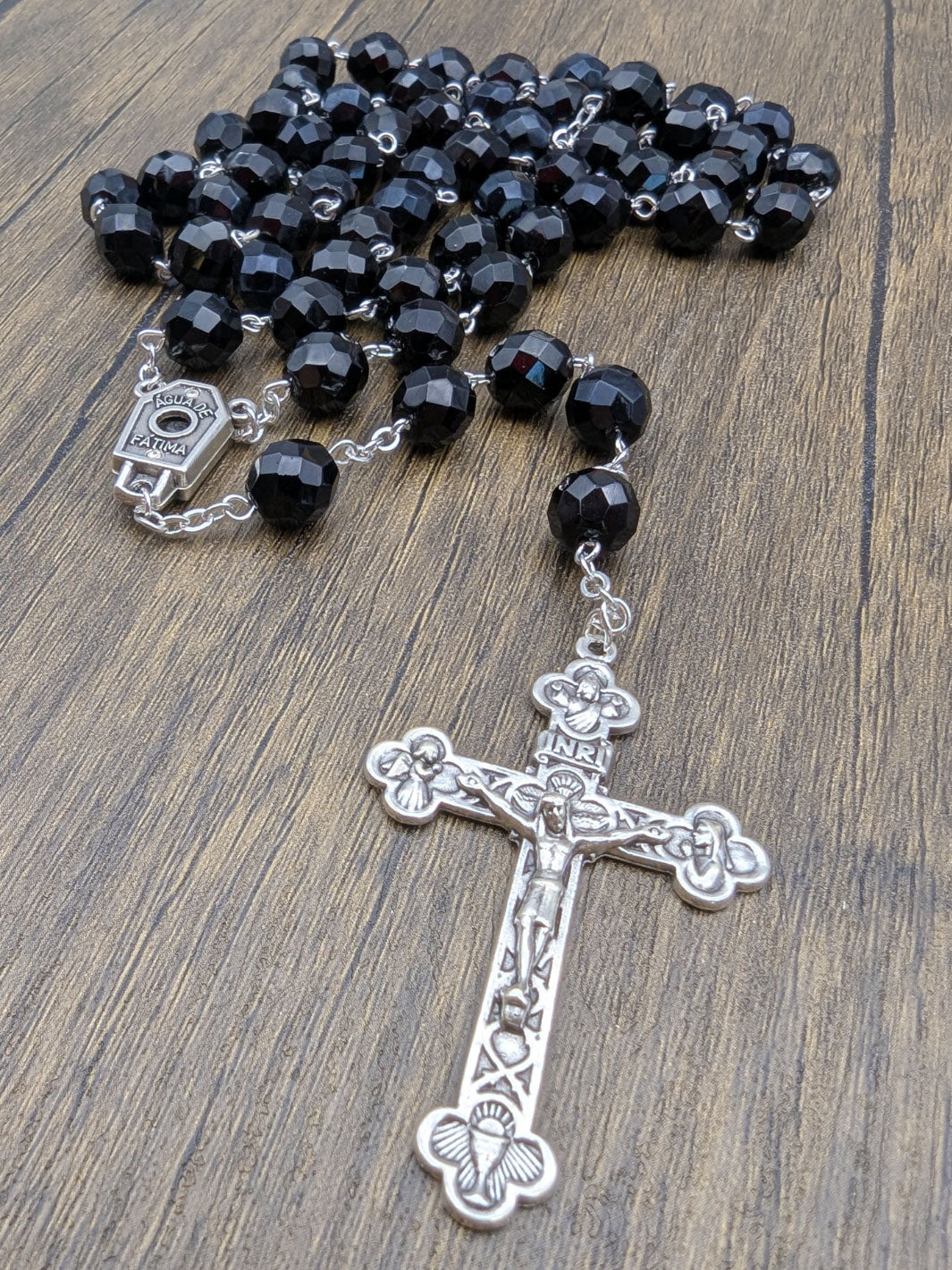 Handmade 10mm Faceted Black Crystal Beads Our Lady of Fatima Rosary