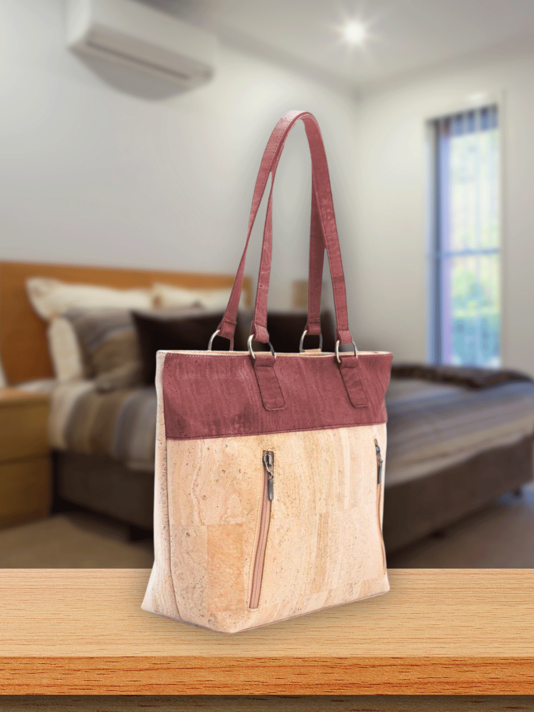 Handmade Brown Natural Cork Handbag for Women