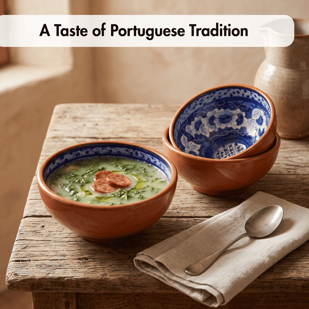 Handmade Hand Painted Portuguese Pottery Soup Bowls Blue – Set of 2