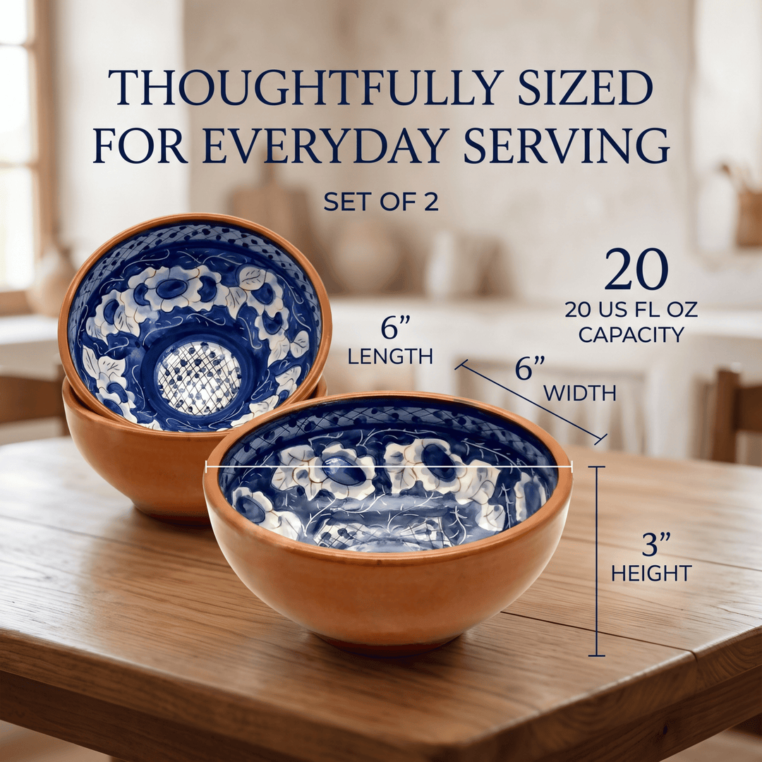 Handmade Hand Painted Portuguese Pottery Soup Bowls Blue – Set of 2