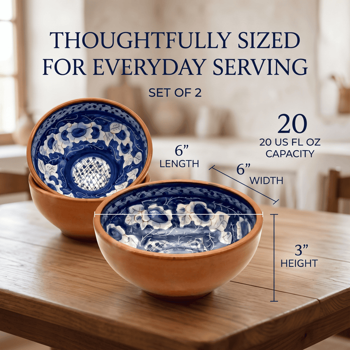 Handmade Hand Painted Portuguese Pottery Soup Bowls Blue – Set of 2
