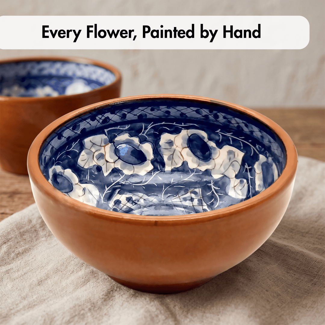 Handmade Hand Painted Portuguese Pottery Soup Bowls Blue – Set of 2