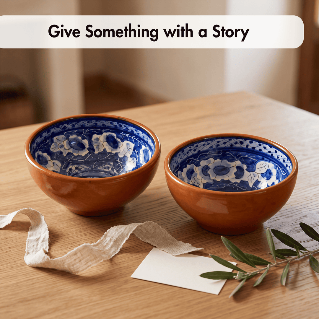 Handmade Hand Painted Portuguese Pottery Soup Bowls Blue – Set of 2