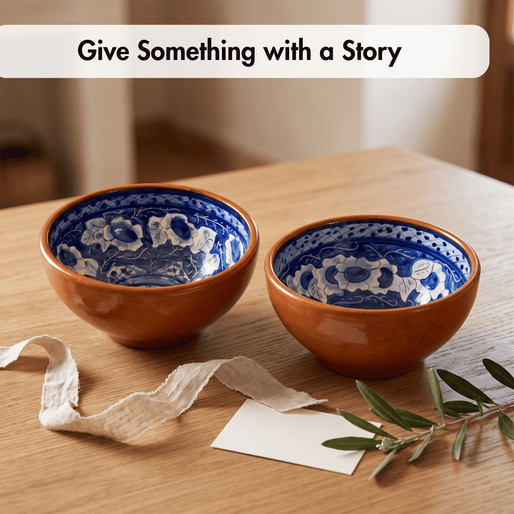 Handmade Hand Painted Portuguese Pottery Soup Bowls Blue – Set of 2