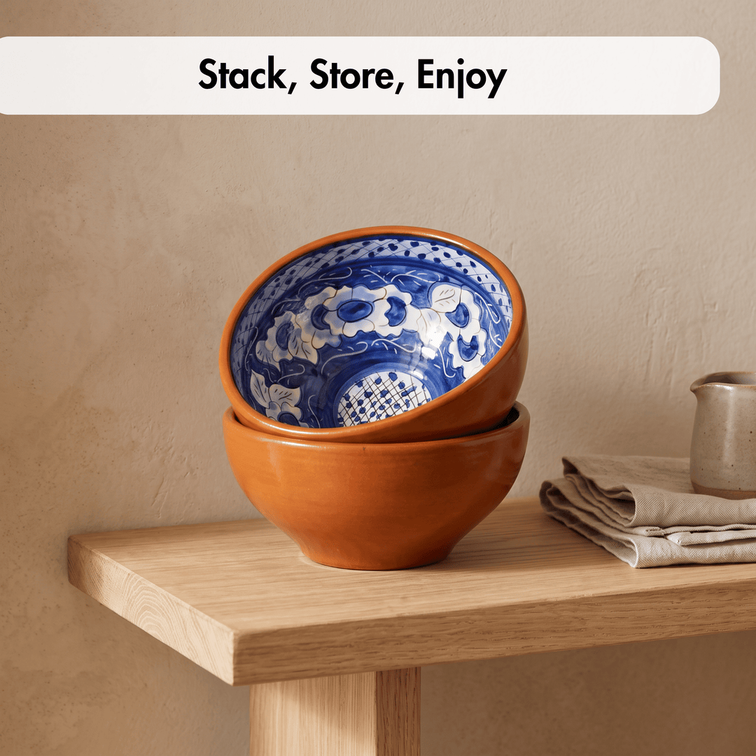 Handmade Hand Painted Portuguese Pottery Soup Bowls Blue – Set of 2