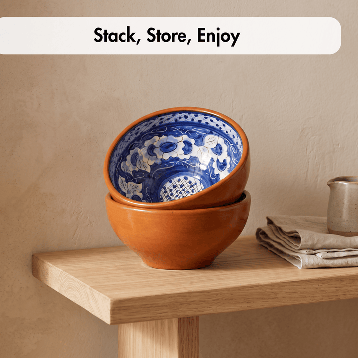Handmade Hand Painted Portuguese Pottery Soup Bowls Blue – Set of 2